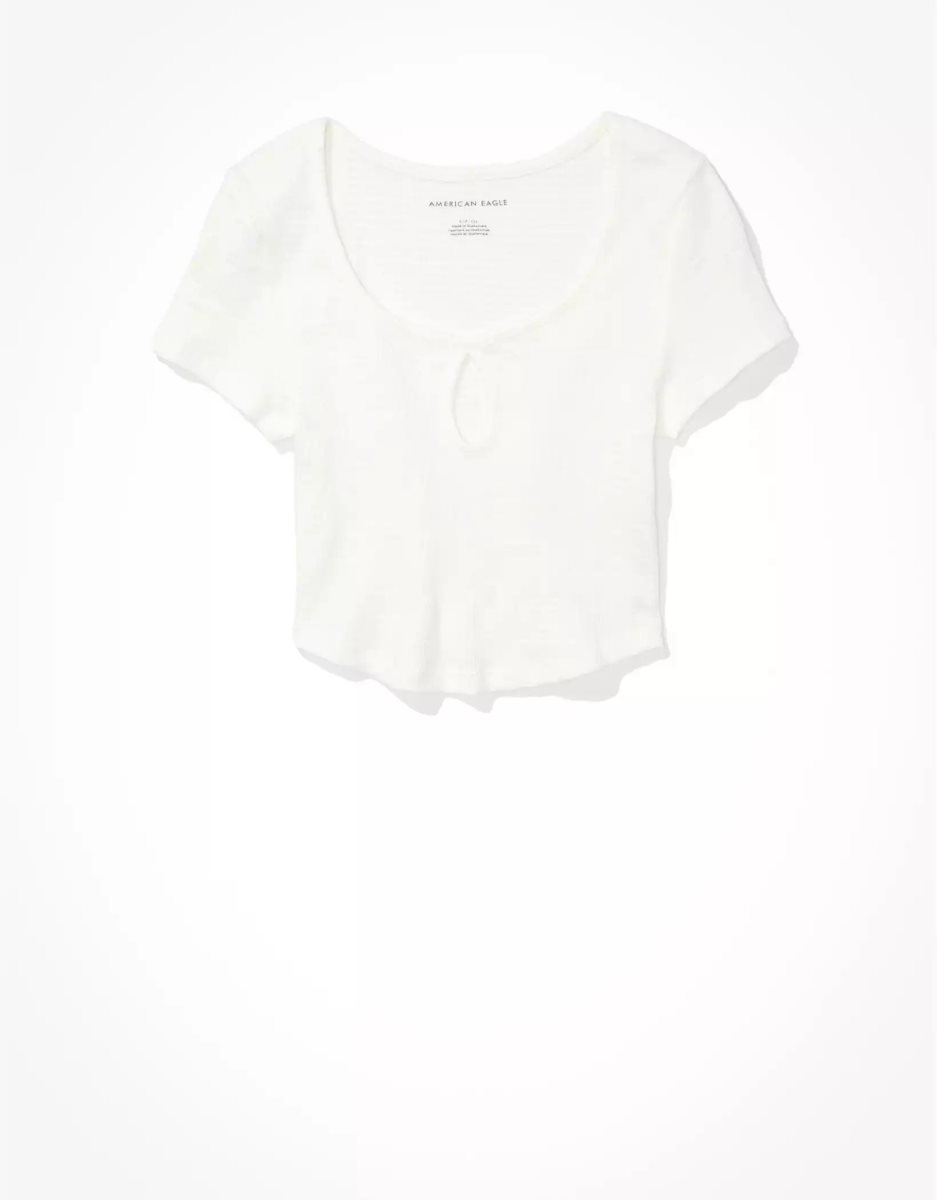 T Shirts American Eagle AE Keyhole Baby Tee Blanche Femme | LTG-20773347